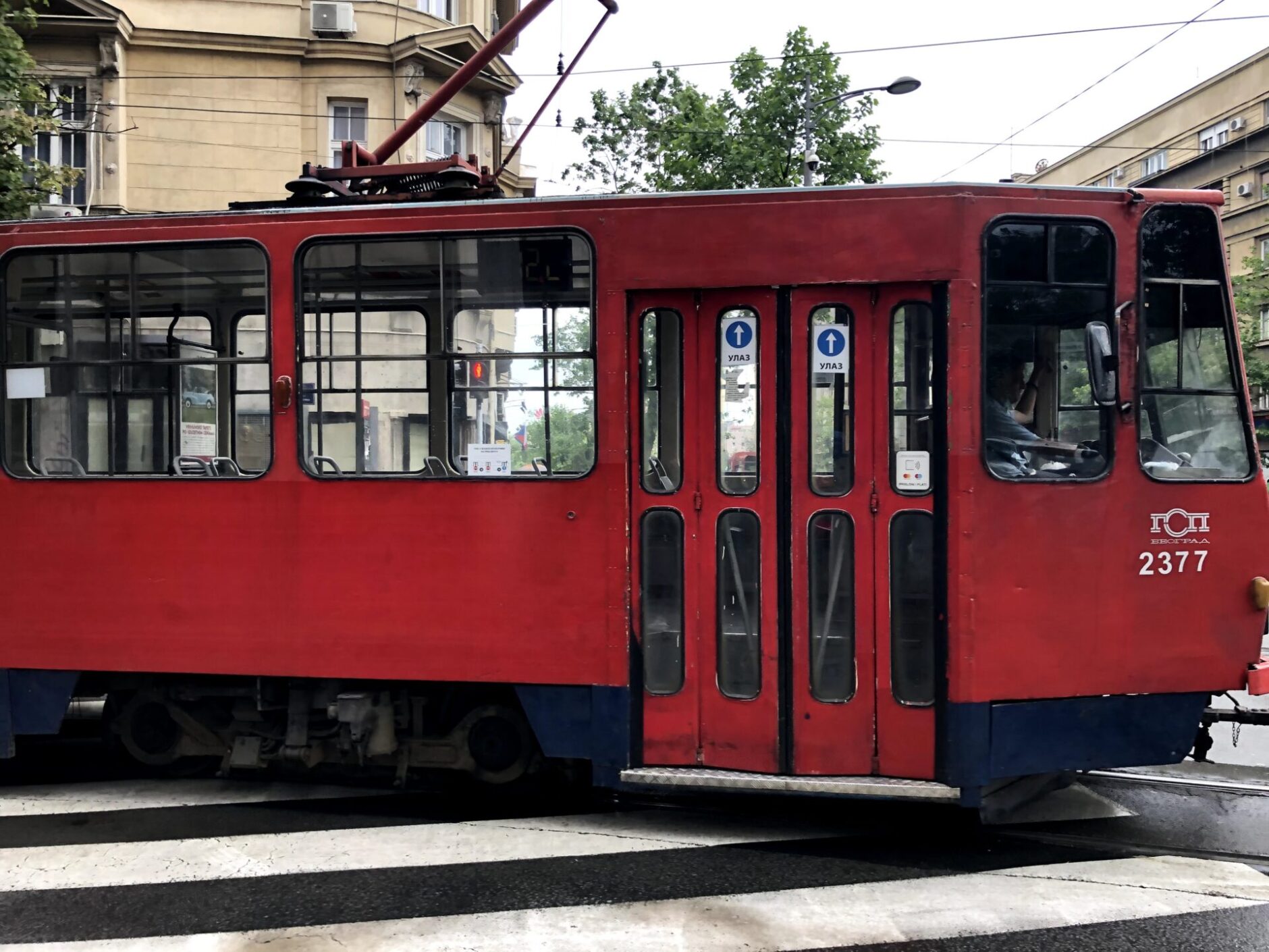 Red vintage tram 